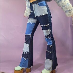 Jazz Denim Patchwork High Rise Flare Jeans Size M